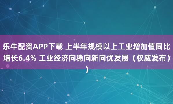 乐牛配资APP下载 上半年规模以上工业增加值同比增长6.4% 工业经济向稳向新向优发展（权威发布）